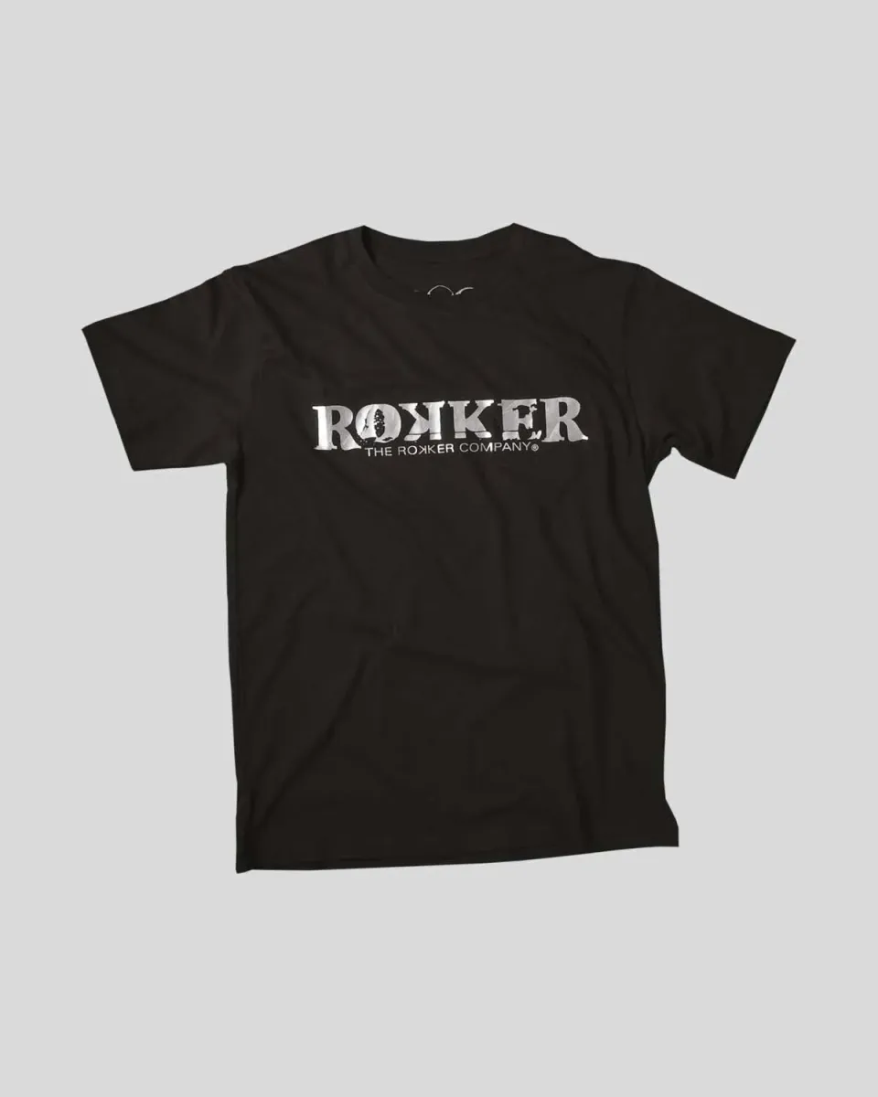 Rokker Rebel T-skjorte bomull sølvtrykk S