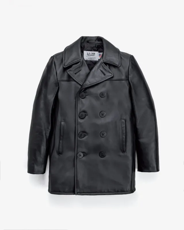 Schott NYC 140 skinnpeacoat svart naked leather