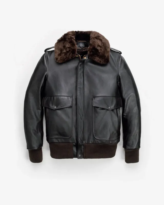 Schott NYC 184SML flyjakke svart lang – kuskinn