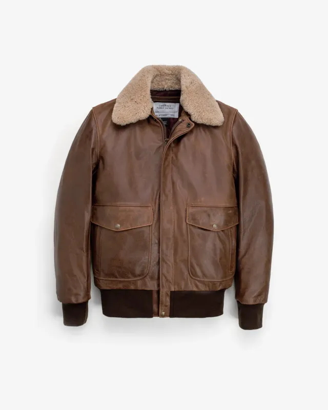 Schott NYC 594 bomberjakke skinn brun slitesterk