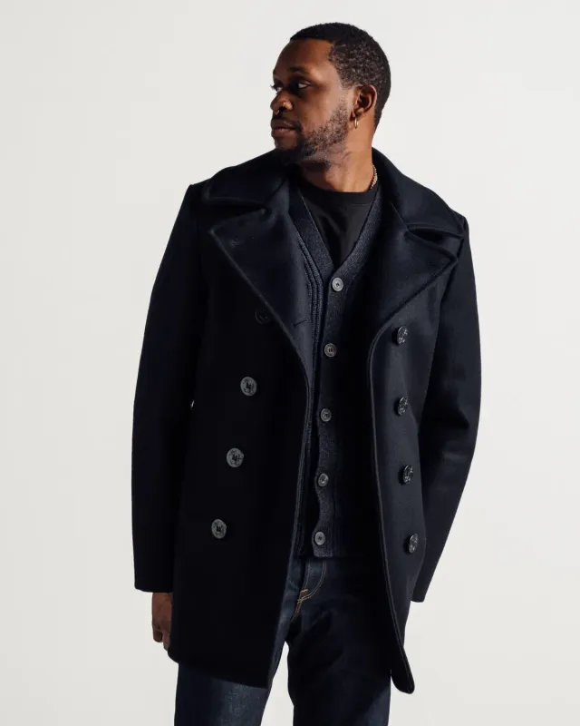Schott NYC 740L ullkåpe navy lang 34" quiltet